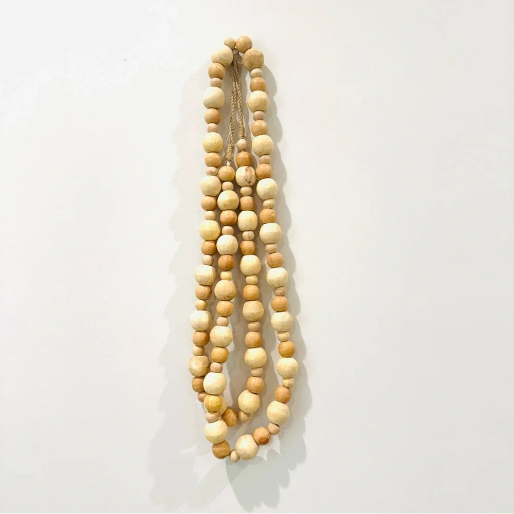 BOHO Natural Unfinished Wood Beaded 6ft Garland with Tassels